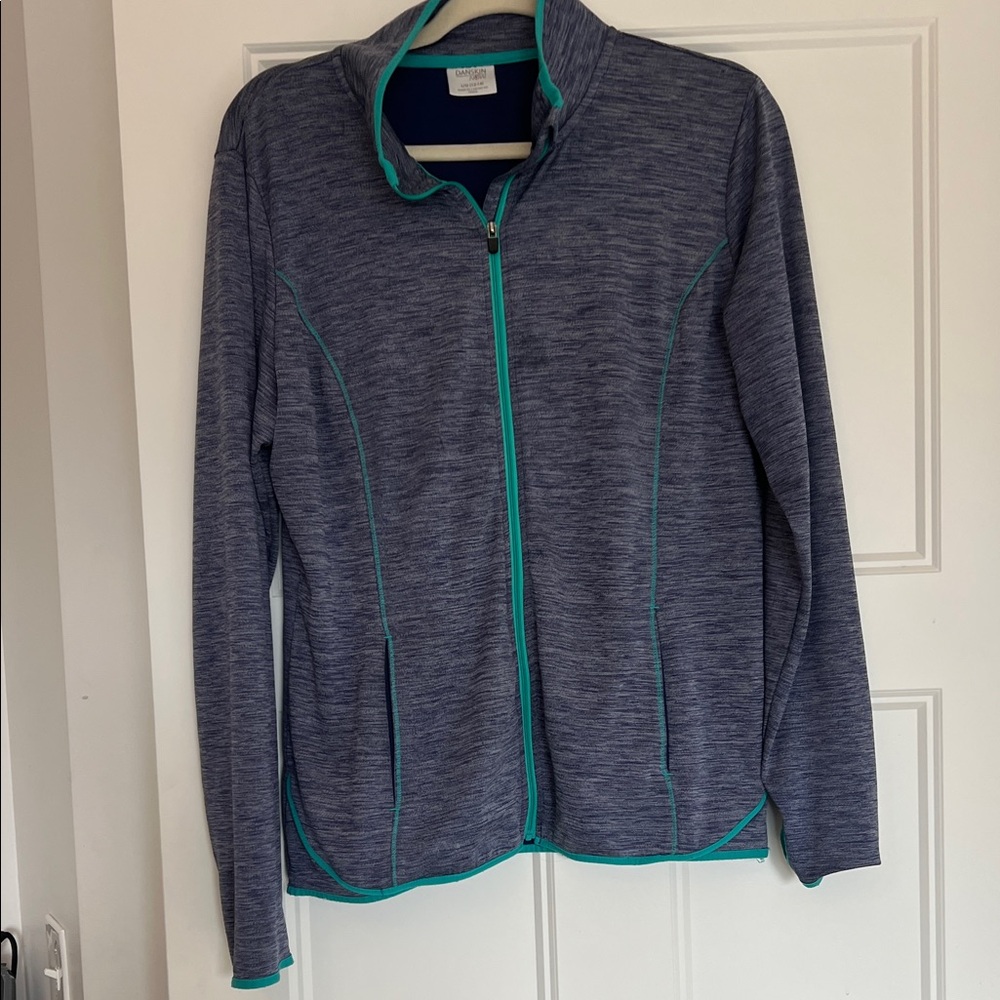 Danskin Now Heather Navy Utility Jacket with Teal Trim